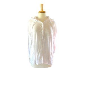 Womens J Jill White Linen Cotton 1/2 Button Shirt Top Hood M